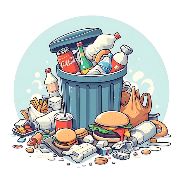 Food Waste product with dustbin waste product recycling illustration