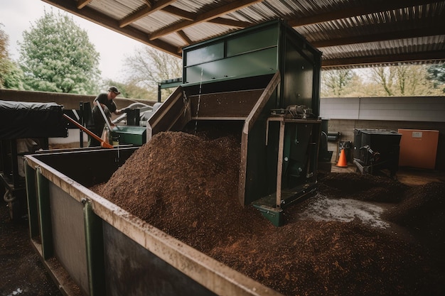 Food waste recycling plant turning food scraps into compost for local gardens