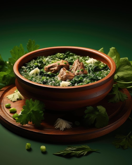 Photo foodie egypt food molokhia stew made with green molokhia leaves