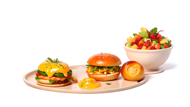 Foods and a bowl of fruit on a tray