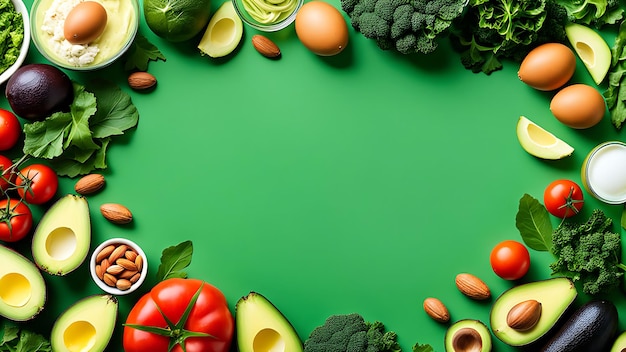 Foods good for the heart nuts salmon avocados spinach mushrooms berries On a stone background Top view with Copy space