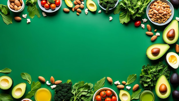 Foods good for the heart nuts salmon avocados spinach mushrooms berries On a stone background Top view with Copy space