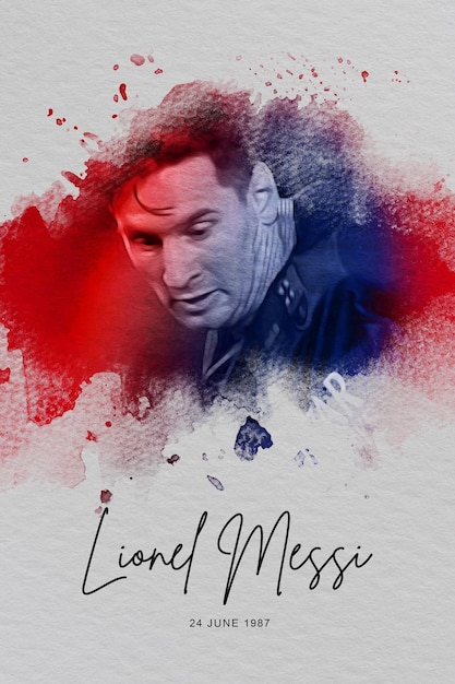 Foot ball Player Messi Water Color Portrait Post for social media