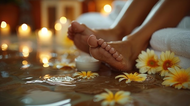 Foot massage in the spa closeup foot massage procedure in the spa salon