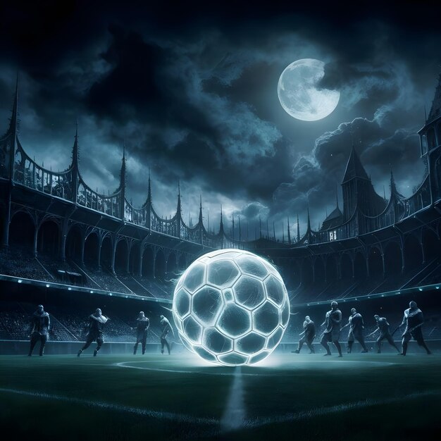 Football ball on the pitch in a thrilling night match