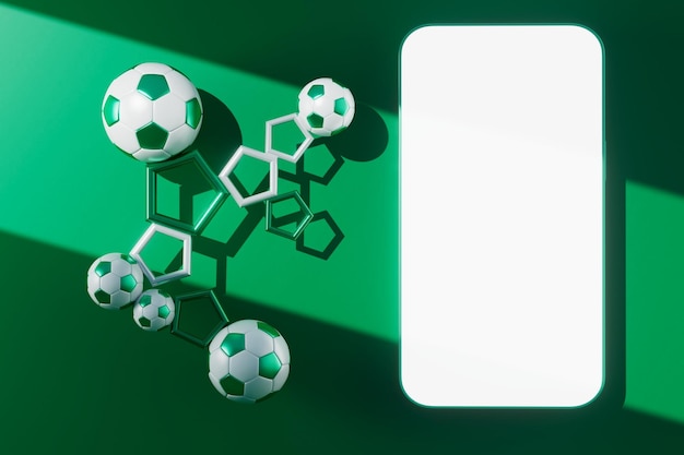 Football balls 3D object and sport background