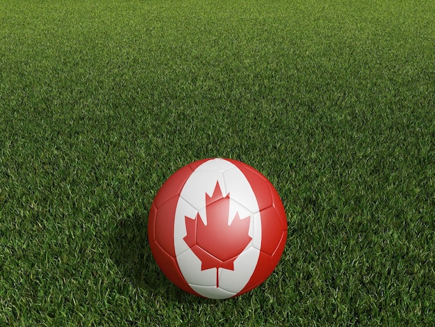 Football in Canada flag on green grass 3d rendering