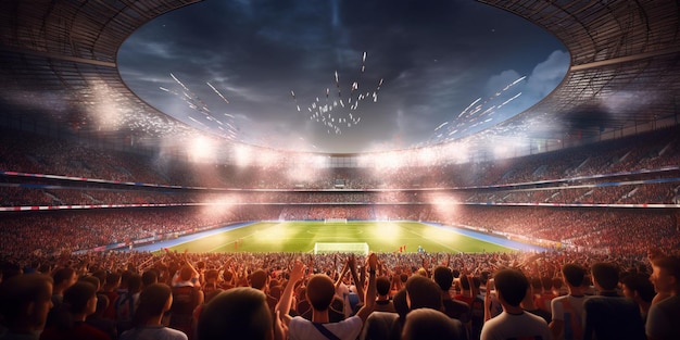 Football fans are watching football match in the stadium with AI generated