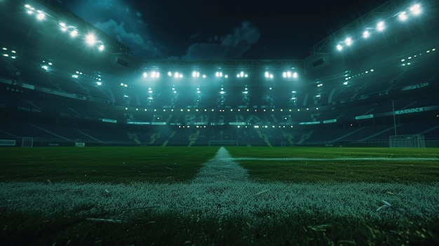 Football field illuminated by stadium lights american football stadium