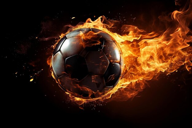 Football on Fire against a Black Background Generative AI