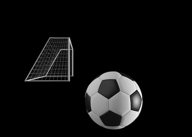 Football goal and soccer ball isolated on black background 3d render