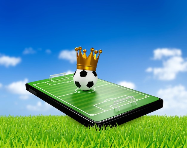 Football online application on smartphone Soccer fields screen mobile phone football news concept sport channel 3d rendering