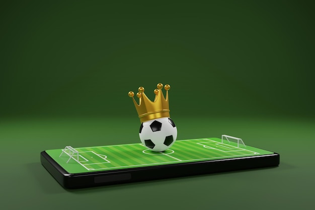 Football online application on smartphone Soccer fields screen mobile phone football news concept sport channel 3d rendering