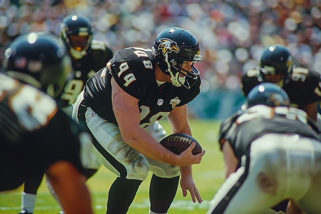 Football Player in Black Uniform Ready to Play