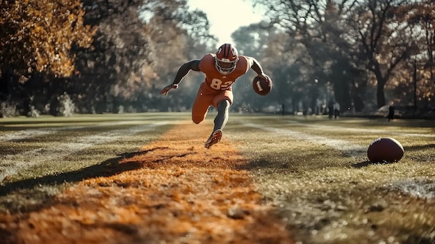 Football player training with agility drills