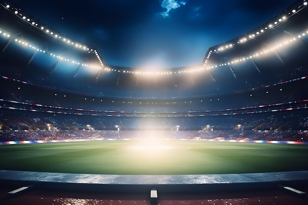 Football soccer field stadium at night and spotlight AI generate