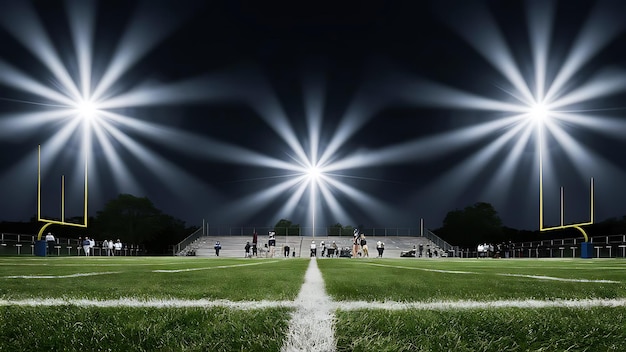 Football stadium arena for match with spotlight Soccer sport background green grass field