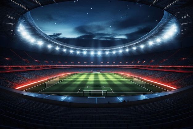 Football stadium inside at night with lights PostProduction