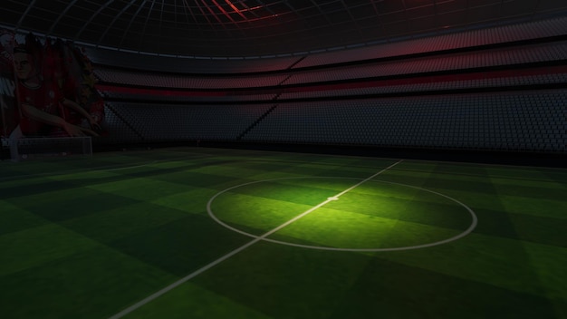 Football stadium at night. An imaginary stadium is modelled and rendered, 3d illustration