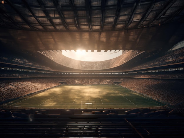 Football stadium with bright lights and seats Created with Generative AI technology