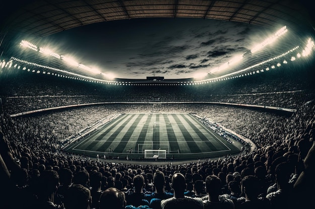 Football stadium with a packed house of spectators awaiting the evening game