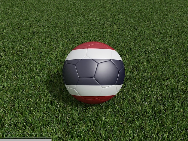 Football in Thailand flag on green grass 3d rendering