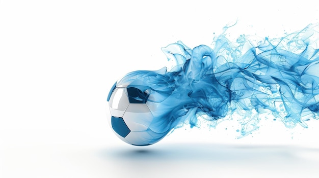 A football with a vibrant blue trail isolated on a white background highly detailed dynamic motion effect realistic textures high resolution suitable for sports branding and digital graphics