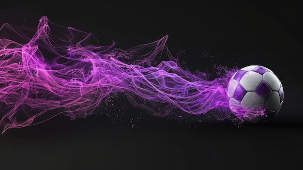 A football with a vibrant purple trail isolated on a black background highly detailed dynamic motion effect realistic textures high resolution suitable for sports branding and digital graphics