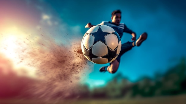 The footballer strikes the ball with sheer power towards the goal Generative AI