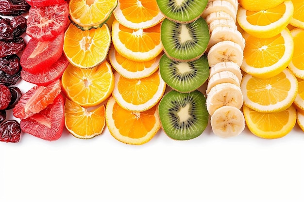 Footer of mix dry fruit on white background