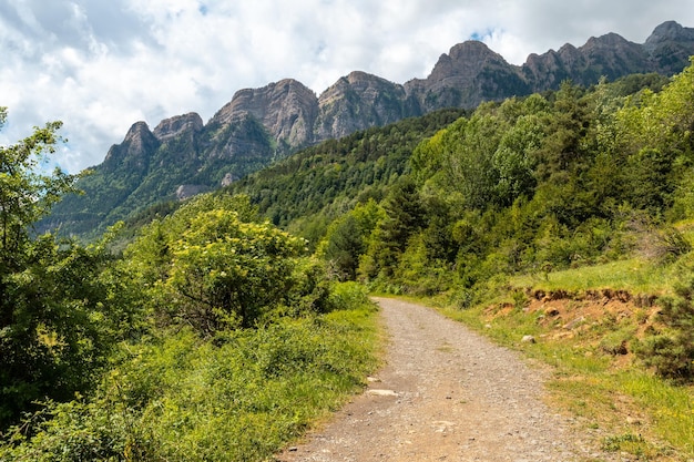 Footpath in the trekking to the arch of Piedrafita in the Pyrenees in Panticosa Aragon