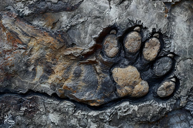 Footprint of a cat on a stone background Closeup