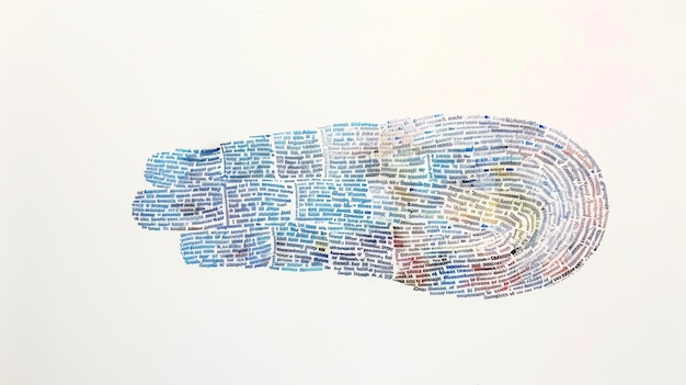 Photo a footprint made of words in shades of blue on a white background