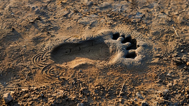 A footprint in the sand The footprint is of a bare foot and it is clear that the person who made it was walking barefoot