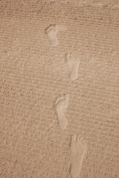 Footprints on the sand beach