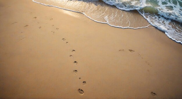 footprints in the sand on a beach