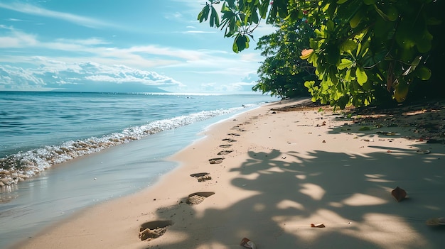 Footprints in the sand on a tropical beach