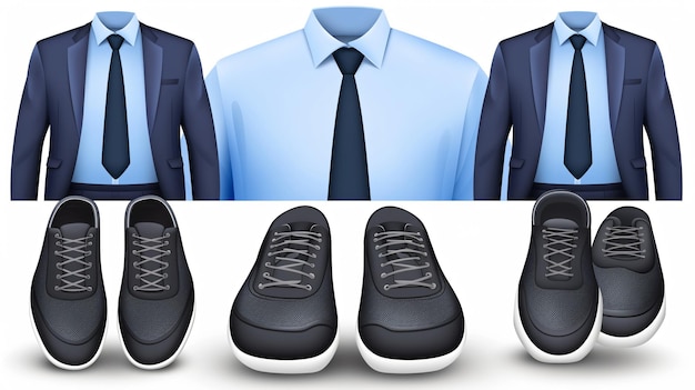 Photo footwear and formal attire combination for men in various shades of blue