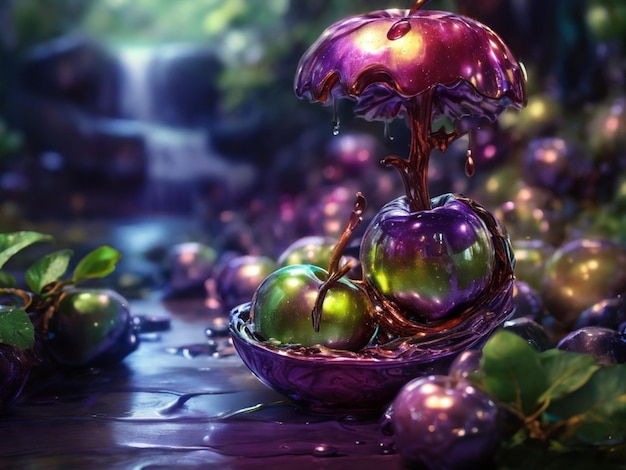 Photo forbidden fruit purple magical metallic apple