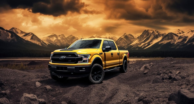 ford f 150 gmf black bull tiger yellow in the style of ethereal landscapes