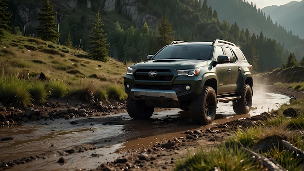 a ford truck is driving through a muddy puddle