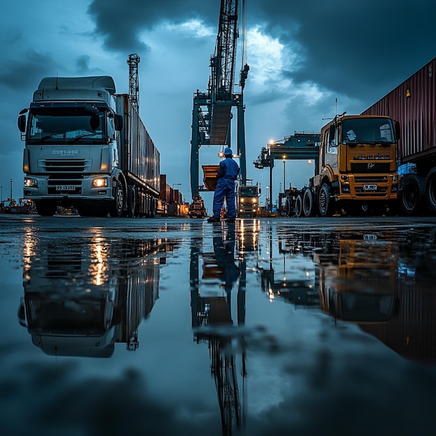 Photo foreman man working checking at container cargo harbor to loading containers professional foreman work at container cargo site check up goods in container workers are opening containers for check