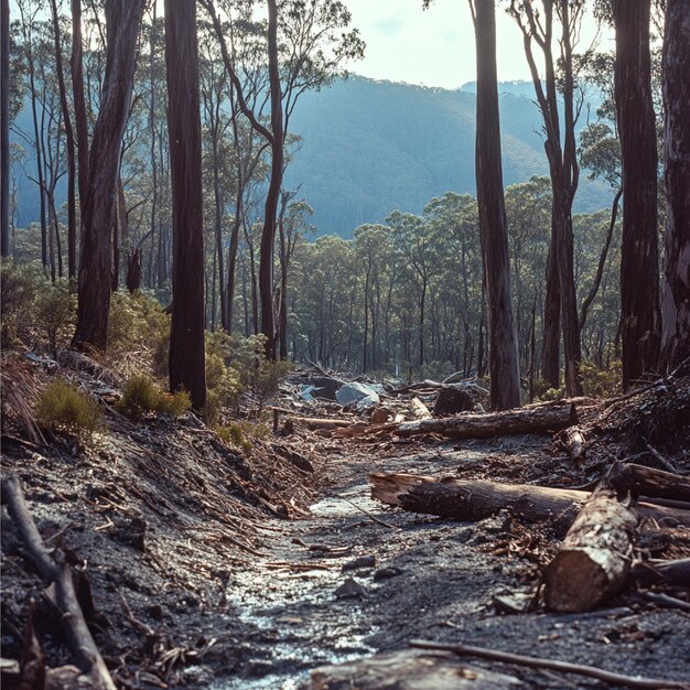 Photo a forest area with landslide damage and fallen trees