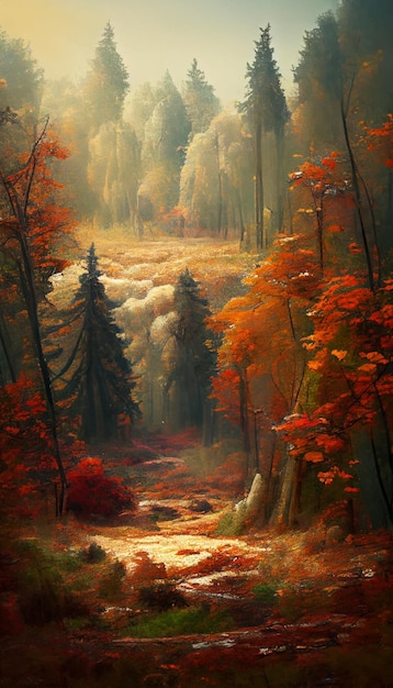 forest in autumn beautiful landscape geometric illustration. illustration for wallpaper