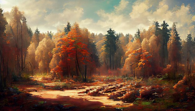 forest in autumn beautiful landscape geometric illustration. illustration for wallpaper