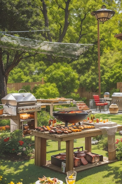 forest backyard summer barbecue outdoor