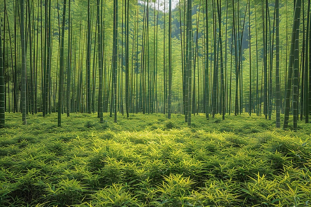 Photo a forest of bamboo trees with a forest of bamboo in the background