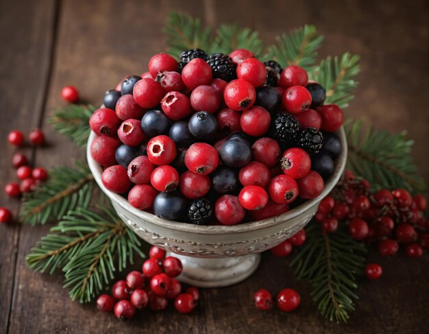 Photo forest berries in a ceramic bowl