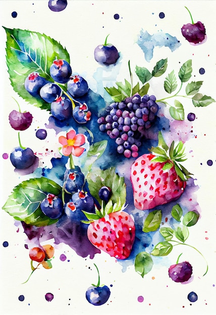 Forest berries watercolor abstract background