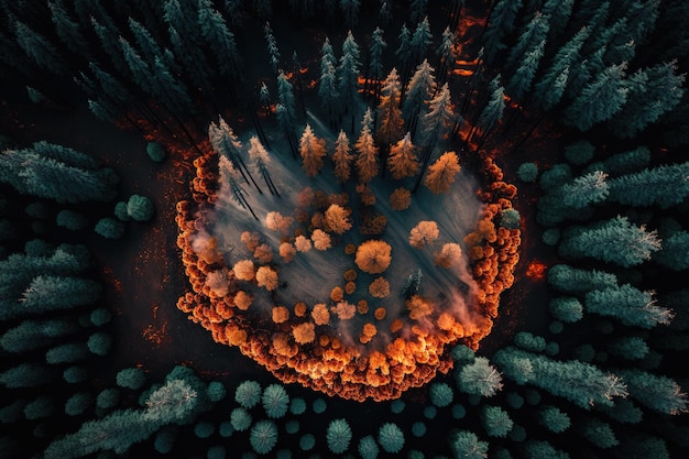 Forest burning aerial view illustration generative ai